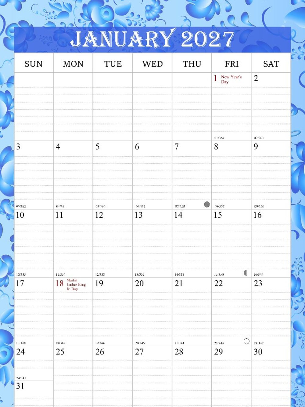 2027 Wall Calendar Spiral-bound Twin-Wire Binding - 12 Months 8.5" x 11" 15